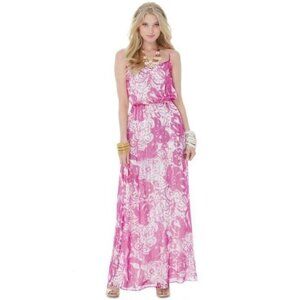 Lilly Pulitzer Maxi Dress SMALL Deanna SILK Va Voom Purp Wanderlast Pink LUREX
